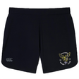 The Hornets Rugby Club 1977 Women's Elite Woven Short by Canterbury features a black, lightweight design with the iconic hornet logo and "Hornets Rugby Club 1977" on one leg and a subtle CCC logo on the other. Manufactured by EMB Canterbury, these women’s gym shorts are crafted for optimal comfort and performance—perfect for any workout.