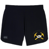Black Mother Lode Women’s Elite Woven Short by Canterbury gym shorts with zippered pockets, featuring a “Mother Lode Rugby” logo on the right leg with two crossed pickaxes behind a rugby ball.