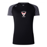 The WRS Canterbury Superior Rugby Club Women's Elite Training Tee is a black and dark gray short-sleeve workout top with a “Superior Rugby” logo and winged S emblem, designed for breathability and ultimate comfort.