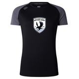 The South Orange County Raptors Women’s Elite Training Tee by Canterbury from WRS Canterbury features a black design with dark gray short sleeves and a striking “South Orange County Raptors Rugby” crest displaying a raptor and waves on the chest. Made from moisture-wicking fabric, this workout top keeps you cool and comfortable during training or while supporting your team from the sidelines.