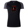 Aging Alabama Rugby Players Women’s Elite Training Tee by Canterbury featuring a black graphic of the state of Alabama containing a red devil with a scythe and the text “HARD”.