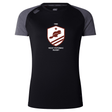 The West Potomac RFC Women's Elite Training Tee by WRS Canterbury is a black and gray short-sleeve workout top with a "West Potomac Rugby" logo, leaping animal, star, and 1963—ideal for rugby fans seeking lightweight performance.