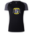 The Winchester Cannons Women's Elite Training Tee by WRS Canterbury is a black and dark gray moisture-wicking shirt with a crest, icons, and text on the front—perfect for staying cool and comfortable during intense workouts.