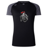 The Birmingham Iron Women's Football Elite Training Tee by WRS Canterbury features the team logo on a black and dark gray quick-drying fabric, perfect for workouts or casual wear.