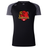 The Godzilla Rugby Football Club Women’s Elite Training Tee by WRS Canterbury features a black short-sleeve design with dark gray sleeves and showcases a “Godzilla Rugby Football Club” logo—a red monster and yellow castle—on the chest. Crafted as a lightweight training shirt for comfort and performance, it’s ideal for active workouts or casual wear.