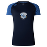 The Milwaukee Barbarians Rugby Women's Elite Training Tee by WRS Canterbury is a navy athletic shirt with blue sleeves and team logo—lightweight and ideal for tough workouts.