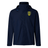 The Gotham Knights Elite Storm Jacket by Canterbury, in navy blue, features a high collar and hood along with a yellow and black emblem on the left chest. This jacket by EMB Canterbury offers Vaposhield performance for ultimate pitchside coverage.