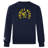 Introducing the Trinity College Club Crew Sweatshirt by WRS Canterbury—a navy blue sweatshirt showcasing "Trinity Rugby" alongside a vivid rooster emblem embroidered in yellow on the front. Made from ultra-soft fabric for maximum comfort, it features the distinctive Canterbury CCC logo embroidered stylishly on the sleeve.