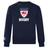 Navy blue Dwight Rugby Club Crew Sweatshirt by WRS Canterbury with the word "rugby" and "dwight 1872" around a red lion crest on the chest, and a Canterbury Club logo on the right sleeve.