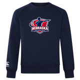 The Nebraska Rugby Referee Society Club Crew Sweatshirt by WRS Canterbury is a navy blue ultra-soft sweatshirt with a dabbing referee logo and embroidered CCC branding.