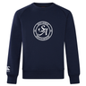 The Saint Anselm College Club Rugby Club Crew Sweatshirt by WRS Canterbury features a white "Saint Anselm Men's Club Rugby" chest logo and an embroidered CCC logo on the ultra soft navy blue left sleeve.