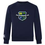 The Kingwood Rugby Club Crew Sweatshirt by Canterbury features a "Kingwood Rugby" crest with shield and banner, embroidered CCC logo on the left sleeve, and is made from ultra-soft fabric for comfort. Brand: WRS Canterbury.