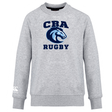 The Christian Brothers Academy Rugby Club Crew Sweatshirt by WRS Canterbury showcases "CBA Rugby" and a stylized horse logo on the front, with the CCC logo elegantly embroidered.