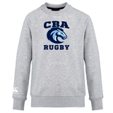 The Christian Brothers Academy Rugby Club Crew Sweatshirt by WRS Canterbury showcases "CBA Rugby" and a stylized horse logo on the front, with the CCC logo elegantly embroidered.