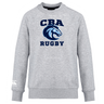 The Christian Brothers Academy Rugby Club Crew Sweatshirt by WRS Canterbury showcases "CBA Rugby" and a stylized horse logo on the front, with the CCC logo elegantly embroidered.