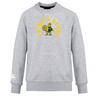 The Trinity College Club Crew Sweatshirt by WRS Canterbury is an ultra-soft gray sweatshirt featuring a yellow and blue "Trinity Rugby" logo with a central rooster illustration. It also includes an embroidered CCC logo, offering both comfort and style for rugby enthusiasts.