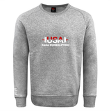 The USA Para Powerlifting Club Crew Sweatshirt by WRS Canterbury is an ultra soft gray crew with "USA PARA POWERLIFTING," a red and white barbell graphic, and an embroidered CCC logo on the front.