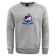 Grey SUNY Maritime Men’s Rugby Club Crew Sweatshirt by Canterbury featuring a navy and maroon anchor and “M” logo with “MARITIME RUGBY” printed below.
