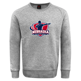 The Nebraska Rugby Referee Society Club Crew Sweatshirt by Canterbury features a referee silhouette and logo with red, white, and blue accents, plus an embroidered CCC logo for premium comfort from WRS Canterbury.