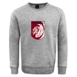 The Montgomery Bucks Griffins Club Crew Sweatshirt by WRS Canterbury in grey features an ultra-soft feel and an embroidered maroon and white lion crest with "MBRFC" on the front.