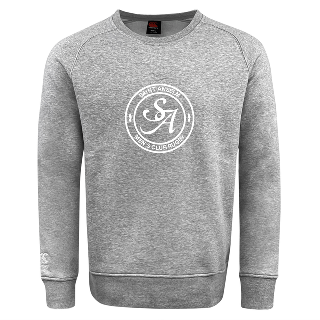 The Saint Anselm College Club Rugby Club Crew Sweatshirt by WRS Canterbury features "SA Saint Anselm Men's Club Rugby" and a white circular logo on the chest, plus an embroidered CCC logo. Ultra soft for comfort and classic rugby style.