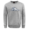 Gray University of New Hampshire Club Crew Sweatshirt by Canterbury featuring a graphic of a crouching wildcat above the text “UNH RUGBY.”