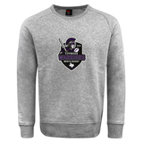 The Cypress Warriors Men's Rugby Club Crew Sweatshirt by WRS Canterbury features a 2024 Spartan helmet, sword, and shield logo on the front. Ultra-soft with an embroidered CCC logo for stylish comfort.