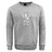 Ultra soft grey Cal Lutheran University Club Crew Sweatshirt by Canterbury featuring a white graphic of a crest with a knight’s helmet, two swords, a cross, and the year 1968.