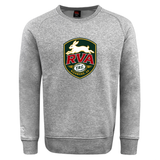 Introducing the RVA T.R.C. Club Crew Sweatshirt by Canterbury, a gray ultra-soft sweatshirt from WRS Canterbury. This classic crewneck features a front-center patch with an embroidered running rabbit, “RVA,” and “Richmond, VA” for stylish detail and local pride.