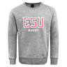 The East Stroudsburg University Club Crew Sweatshirt by WRS Canterbury is a gray, ultra-soft sweatshirt featuring "ESU RUGBY" in red and white block letters on the front—ideal for both comfort and style.