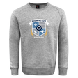 The Milwaukee Barbarians Rugby Club Crew Sweatshirt by Canterbury features a soft gray design, a crest with fleur-de-lis, hammer, rugby ball, ram, blue shield with text, plus an embroidered CCC logo. Brand: WRS Canterbury.