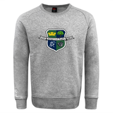 The Kingwood Rugby Club Crew Sweatshirt by WRS Canterbury is an ultra-soft grey sweatshirt featuring a "Kingwood Rugby" crest with crown, tree, player, ball, and "EST 2004", plus an embroidered CCC logo.