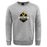 The Chicago Riot Club Crew Sweatshirt by Canterbury, from WRS Canterbury, is ultra soft and gray with an embroidered "Chicago Riot Rugby Football Club" logo featuring a yellow fist and black shield on the front.
