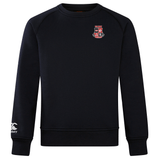 The Rye High School 10 Year Club Crew Sweatshirt by EMB Canterbury is made from ultra-soft fabric, showcasing a distinctive crest on the chest and an embroidered CCC logo on the sleeve.