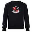 The navy Southern Pines Youth Rugby Club Crew Sweatshirt by WRS Canterbury features an "SP" crest with a rugby ball, "Southern Pines Youth Rugby," an embroidered CCC logo, and a white sleeve logo.