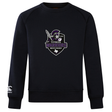 The Cypress Warriors Men's Rugby Club Crew Sweatshirt by WRS Canterbury features an ultra-soft black design, the 2024 team logo on the chest, and an embroidered CCC logo on the left sleeve.