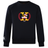 A black Potomac Exiles Rugby Club Club Crew Sweatshirt by Canterbury, from WRS Canterbury, featuring a large embroidered "K" logo on the chest adorned with Maryland and Washington, D.C. flag motifs, a red laurel wreath, "2014," and a small Canterbury logo on the left sleeve. This ultra-soft sweatshirt seamlessly blends distinctive regional pride with premium comfort in every detail.