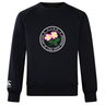 The Society of Iowa Rugby Referees Club Crew Sweatshirt by Canterbury, from WRS Canterbury, features a black design with a circular “Society of Iowa Rugby Referees” logo adorned with pink flowers on the chest and an embroidered white CCC logo on the left sleeve. This ultra-soft sweatshirt blends comfort and style, making it a standout choice for any rugby supporter.