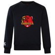 The Godzilla Rugby Football Club Club Crew Sweatshirt by Canterbury from WRS Canterbury is an ultra-soft black sweatshirt styled in the classic Canterbury Club Crew design, featuring a red and yellow Godzilla Rugby Football Club logo on the chest and an embroidered CCC logo on the left sleeve.