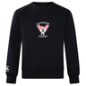 The Superior Rugby Club Crew Sweatshirt by WRS Canterbury is a black ultra-soft sweatshirt featuring "Superior Rugby" with a winged "S" on the chest and a small embroidered Canterbury logo on the sleeve, blending classic style and premium comfort.