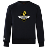 The Chicago Riot Club Crew Sweatshirt by WRS Canterbury is a black ultra-soft sweatshirt with the "Chicago Riot Rugby Football Club" fist and stars logo on the front and a small embroidered Canterbury logo on the left sleeve.