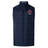 The EMB Canterbury SF CDME Rugby Elite Microlite Gilet is a navy blue sleeveless padded vest featuring a front zipper, a red and white cross emblem with the text "COMÉ RUGBY" on the left chest, and is inspired by the Canterbury Elite Microlite Gilet design to provide exceptional comfort and warmth.