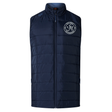 Saint Anselm College Club Rugby Elite Microlite Gilet by EMB Canterbury—an insulated navy vest with quilted, lightweight padding, front zipper, and round white logo patch on the left chest.