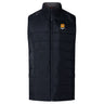 The Brighton High School Women's Elite Microlite Gilet by Canterbury, crafted in a sleek black design, features insulated baffles and is adorned with a tiger logo next to the "Rugby" text on the chest. This EMB Canterbury Thermoreg vest is set against a plain white background, highlighting its style and functionality seamlessly.