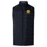 The Illinois State University Women's Elite Microlite Gilet by EMB Canterbury showcases a high collar and quilted design, featuring insulated baffles for enhanced warmth. The left chest area is adorned with yellow logo and text, blending style with functionality.
