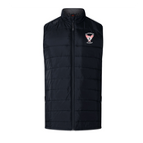 The Superior Rugby Club Elite Microlite Gilet by EMB Canterbury is a black quilted insulated sports vest with a front zipper and "SUPERIOR RUGBY" logo on the left chest, designed for comfort and warmth.