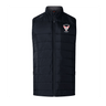 The Superior Rugby Club Elite Microlite Gilet by EMB Canterbury is a black quilted insulated sports vest with a front zipper and "SUPERIOR RUGBY" logo on the left chest, designed for comfort and warmth.