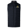 The EMB Canterbury Chicago Riot Elite Microlite Gilet is a black, lightweight padded vest with a zip front and left chest yellow flame football logo, offering style and warmth for fans.