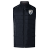 The South Orange County Raptors Elite Microlite Gilet by EMB Canterbury is a lightweight, black quilted vest featuring a front zipper and a crest with a bird and text on the left chest. This hybrid gilet is crafted with Thermoreg bonded fleece to ensure both warmth and comfort without added bulk.