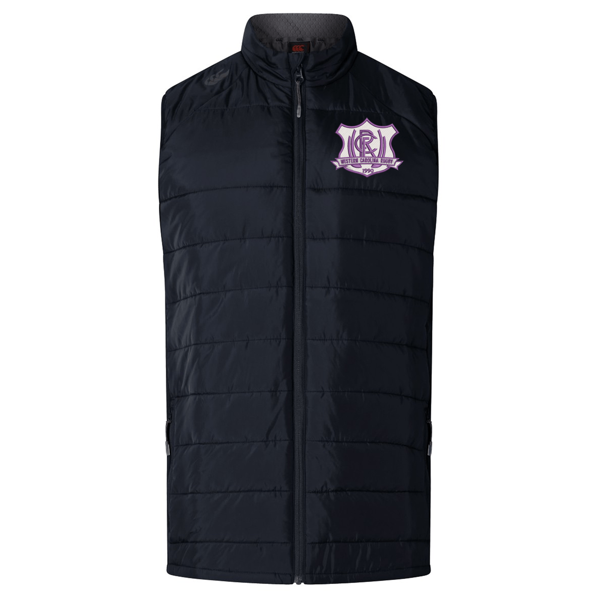Black Western Carolina University Elite Microlite Gilet by Canterbury featuring a Western Carolina Rugby emblem on the left chest.